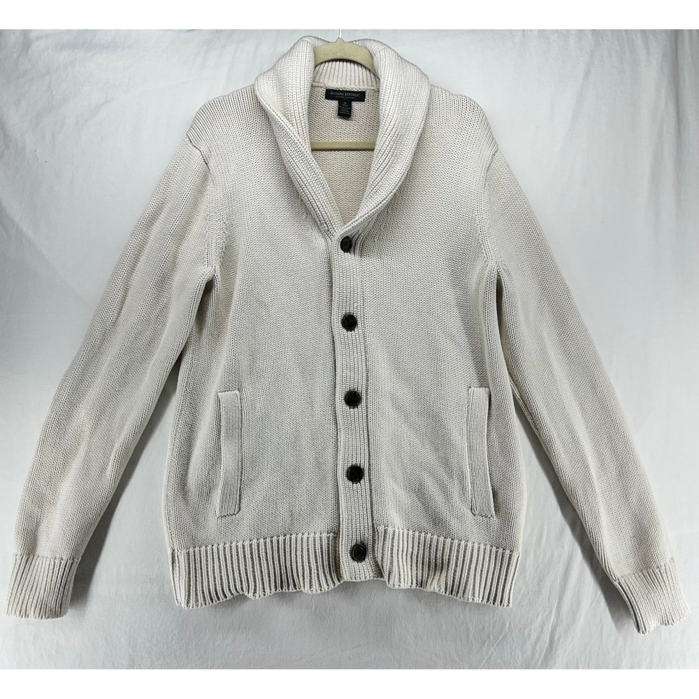 Banana Republic Mens Supima Cotton Shawl Collar Cardigan Sweater Natural Ivory M